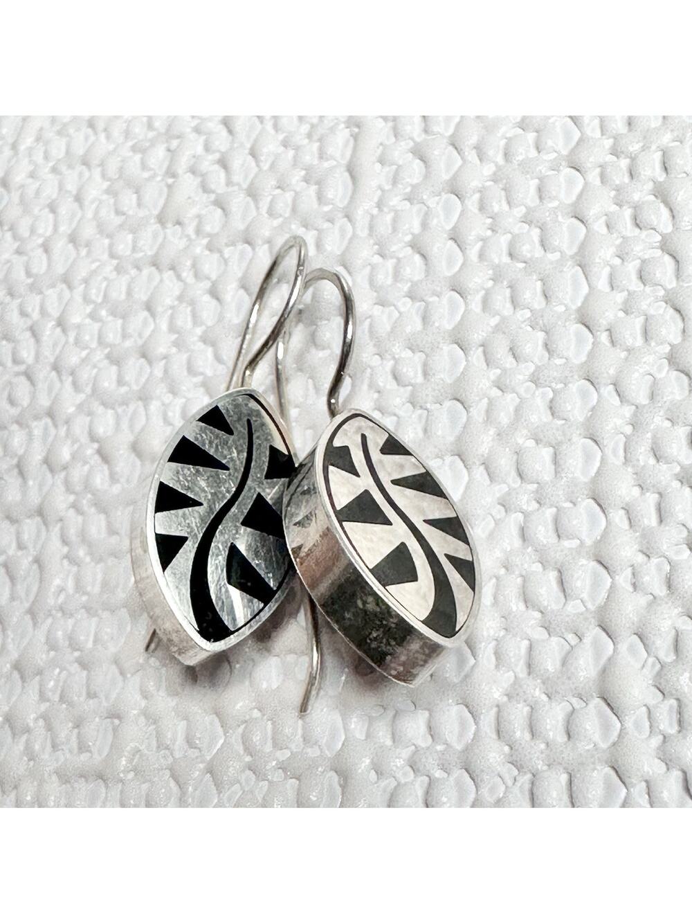 Vintage Victoria Varga French Wire Earrings in Sterling Silver & Black